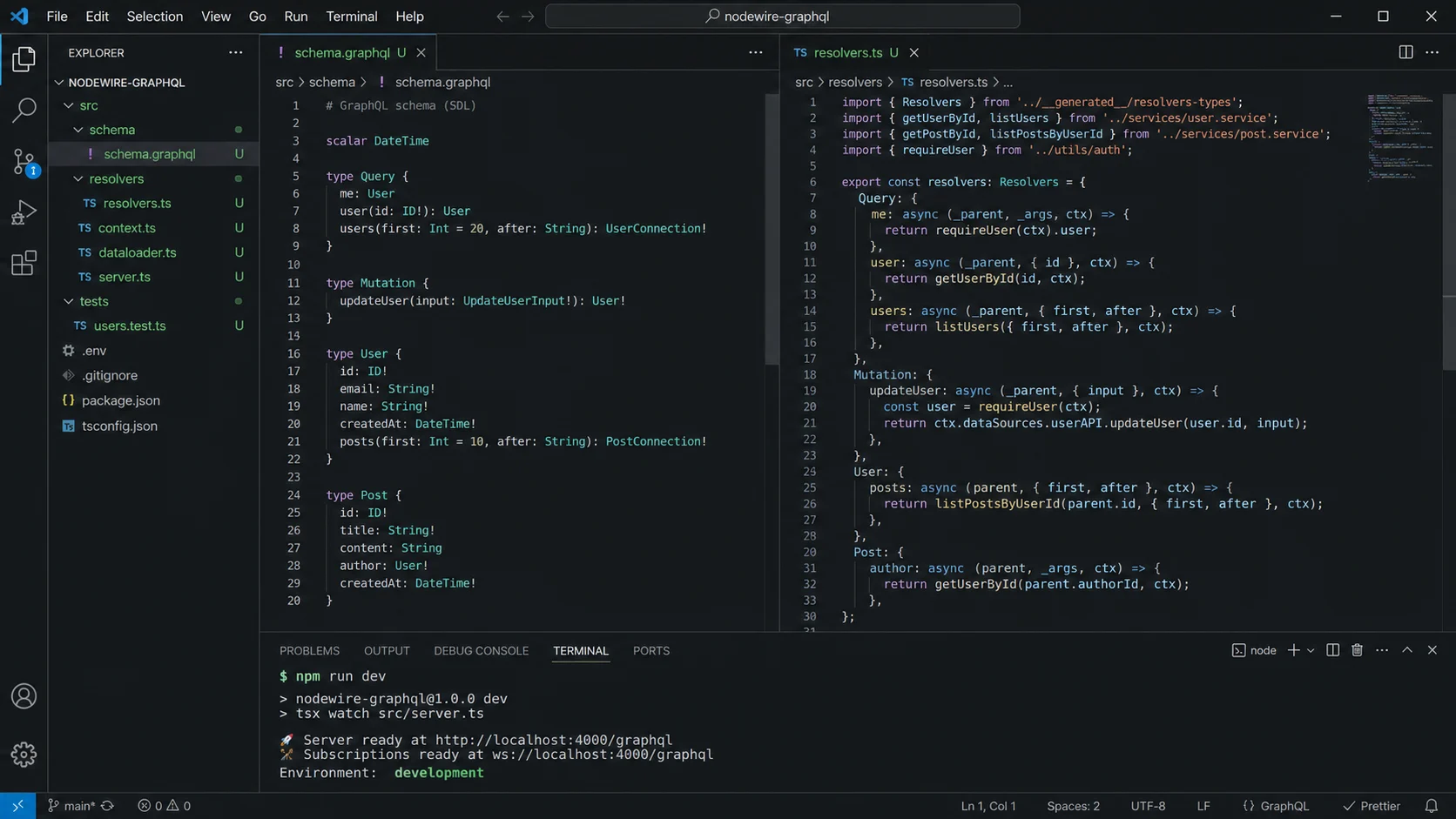 Node.js GraphQL schema and Apollo Server resolver code
