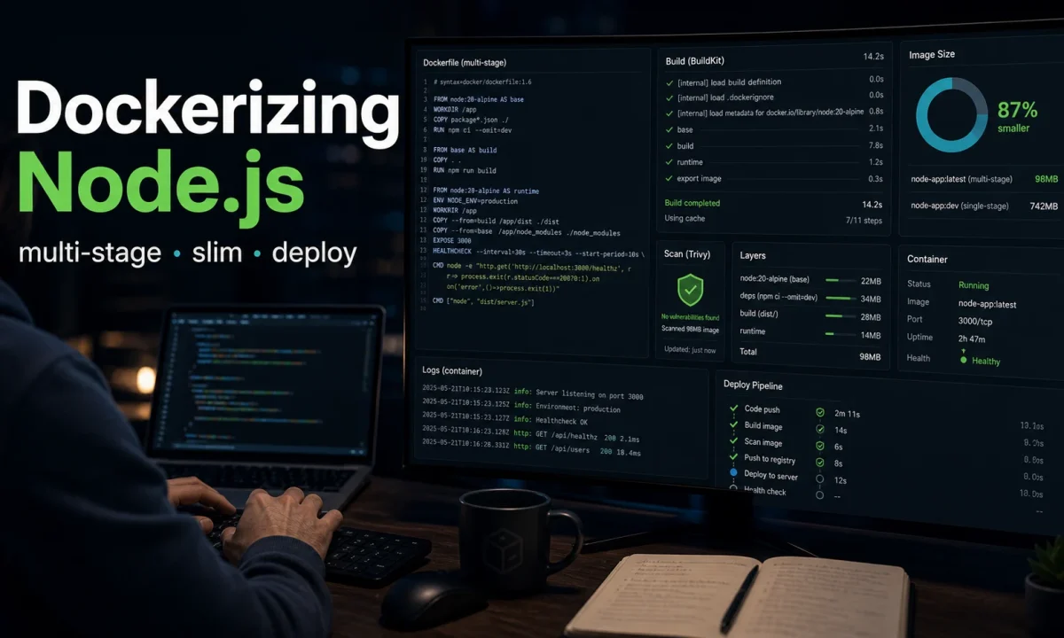 Dockerizing Node.js with multi-stage Dockerfile and slim deploy image