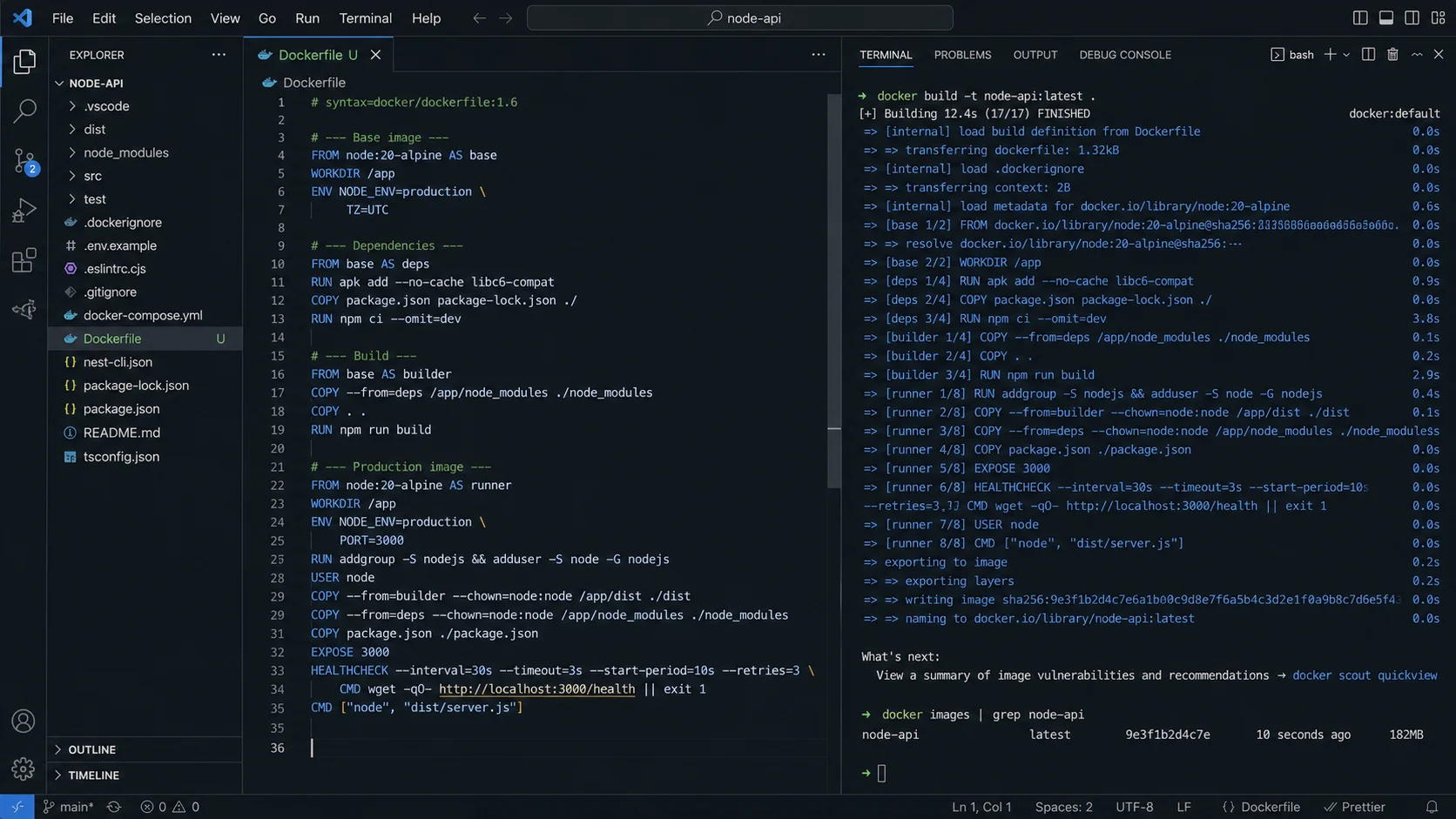 Node.js multi-stage Dockerfile for production container builds