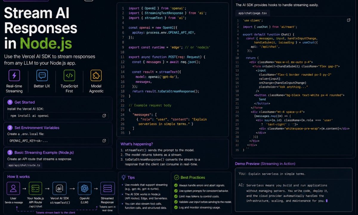 Stream AI responses in Node.js with the Vercel AI SDK