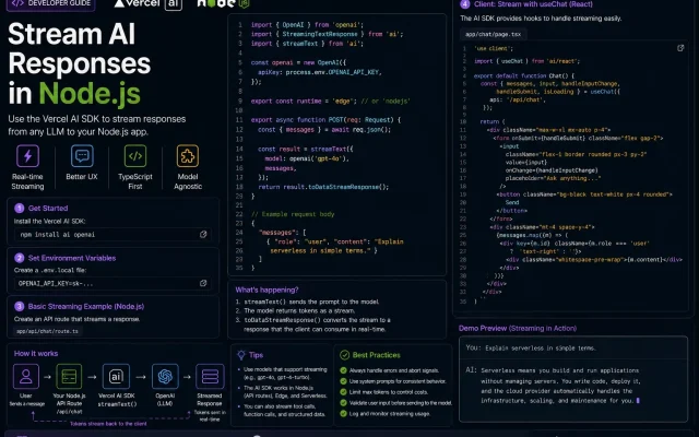Stream AI responses in Node.js with the Vercel AI SDK